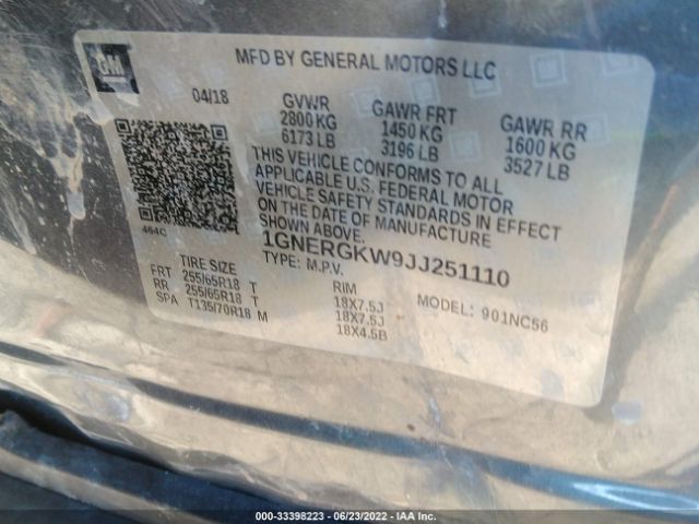 Photo 8 VIN: 1GNERGKW9JJ251110 - CHEVROLET TRAVERSE 