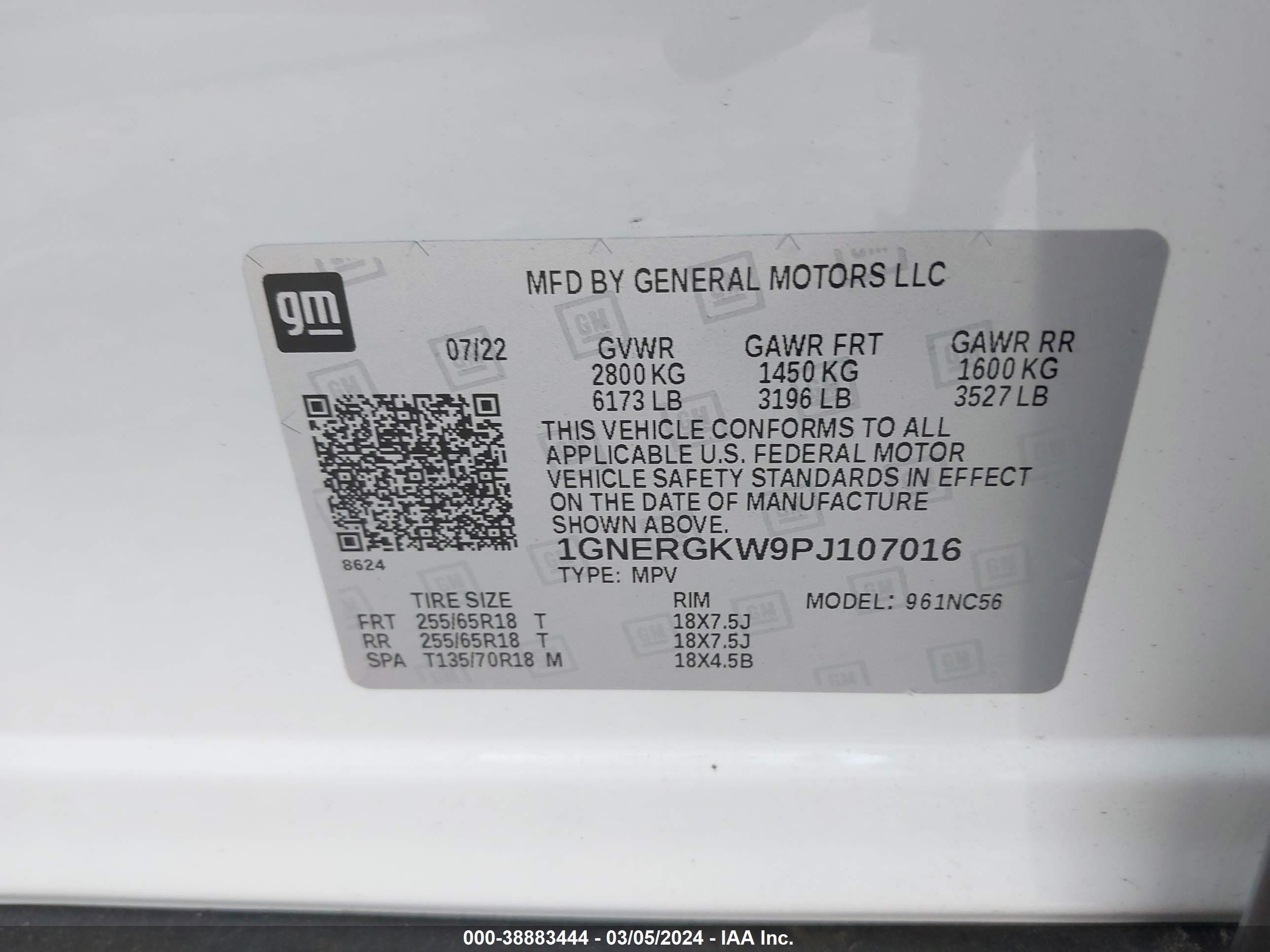 Photo 8 VIN: 1GNERGKW9PJ107016 - CHEVROLET TRAVERSE 