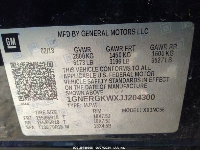 Photo 8 VIN: 1GNERGKWXJJ204300 - CHEVROLET TRAVERSE 