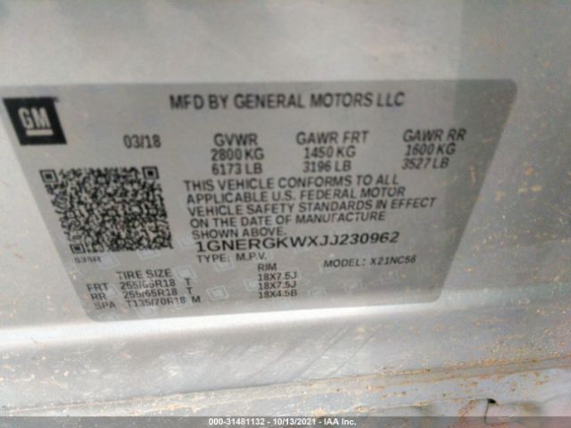 Photo 8 VIN: 1GNERGKWXJJ230962 - CHEVROLET TRAVERSE 