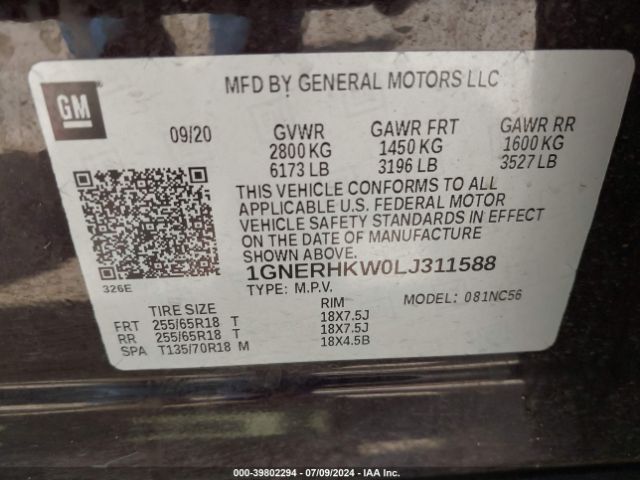 Photo 8 VIN: 1GNERHKW0LJ311588 - CHEVROLET TRAVERSE 