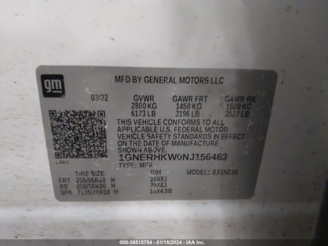 Photo 8 VIN: 1GNERHKW0NJ156463 - CHEVROLET TRAVERSE 