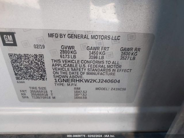 Photo 8 VIN: 1GNERHKW2KJ240604 - CHEVROLET TRAVERSE 