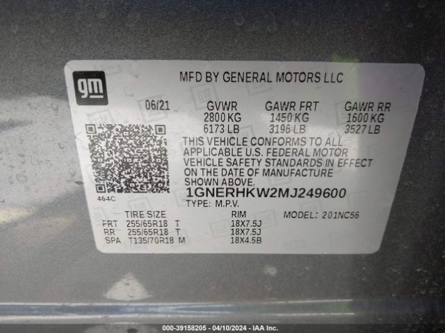 Photo 8 VIN: 1GNERHKW2MJ249600 - CHEVROLET TRAVERSE 