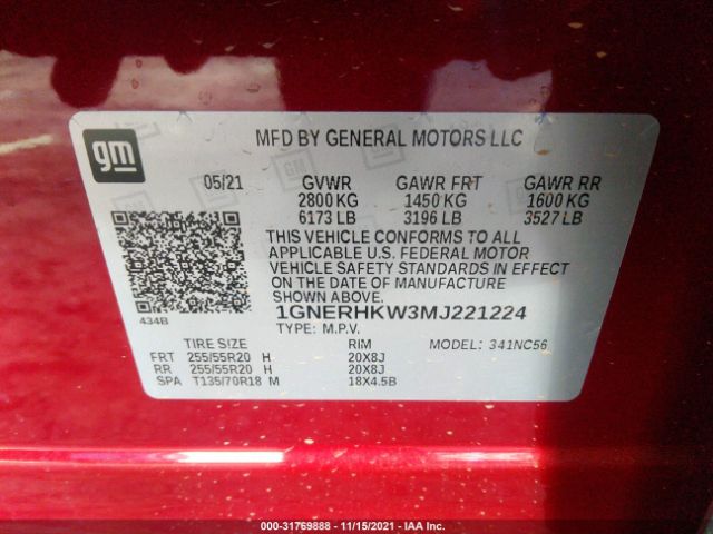 Photo 8 VIN: 1GNERHKW3MJ221224 - CHEVROLET TRAVERSE 