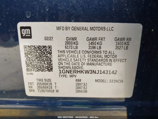 Photo 8 VIN: 1GNERHKW3NJ143142 - CHEVROLET TRAVERSE 