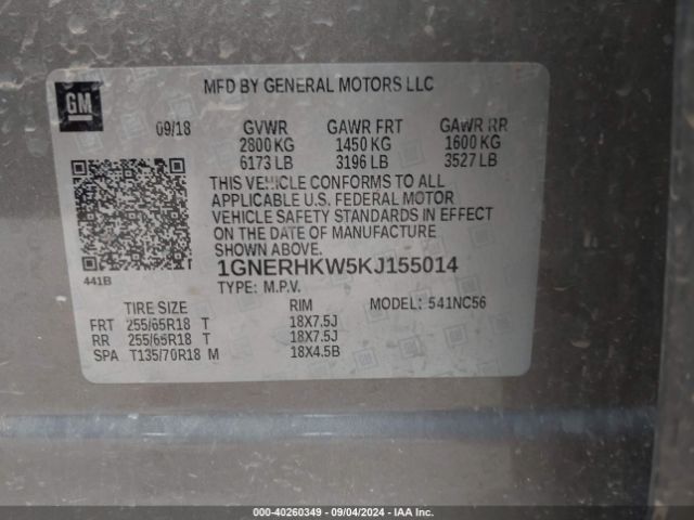 Photo 8 VIN: 1GNERHKW5KJ155014 - CHEVROLET TRAVERSE 