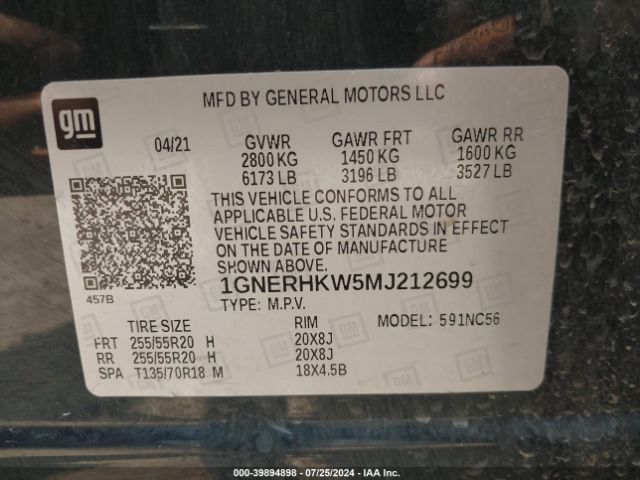 Photo 8 VIN: 1GNERHKW5MJ212699 - CHEVROLET TRAVERSE 