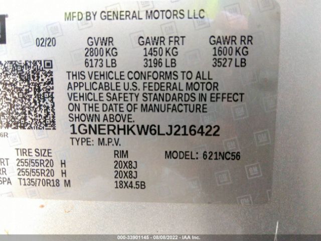 Photo 8 VIN: 1GNERHKW6LJ216422 - CHEVROLET TRAVERSE 