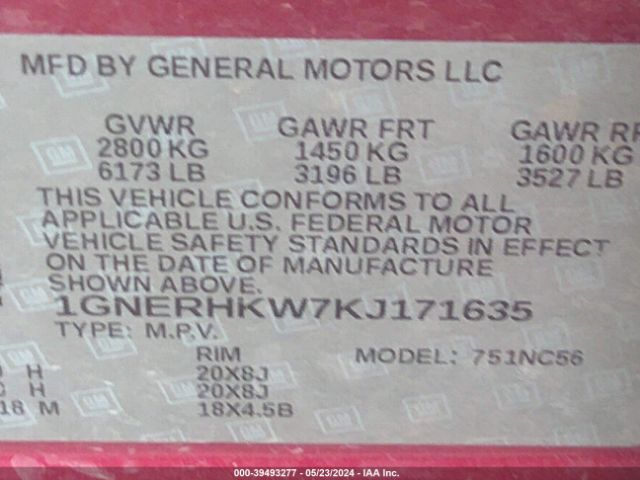 Photo 8 VIN: 1GNERHKW7KJ171635 - CHEVROLET TRAVERSE 