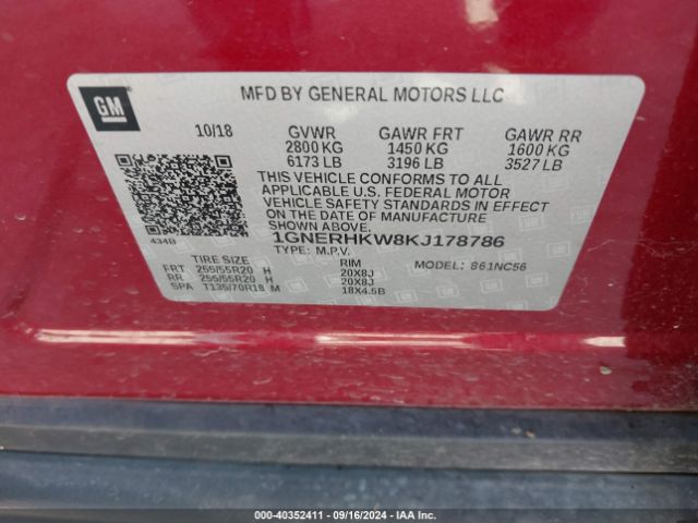 Photo 8 VIN: 1GNERHKW8KJ178786 - CHEVROLET TRAVERSE 