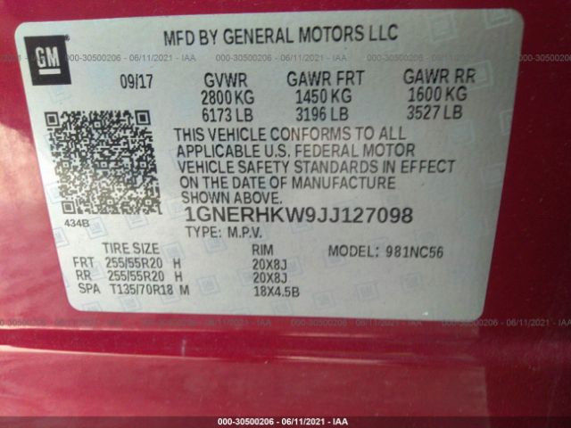 Photo 8 VIN: 1GNERHKW9JJ127098 - CHEVROLET TRAVERSE 