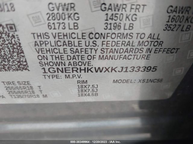 Photo 8 VIN: 1GNERHKWXKJ133395 - CHEVROLET TRAVERSE 