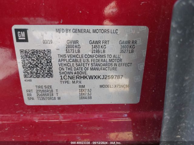 Photo 8 VIN: 1GNERHKWXKJ259787 - CHEVROLET TRAVERSE 