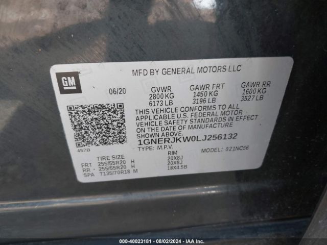 Photo 8 VIN: 1GNERJKW0LJ256132 - CHEVROLET TRAVERSE 