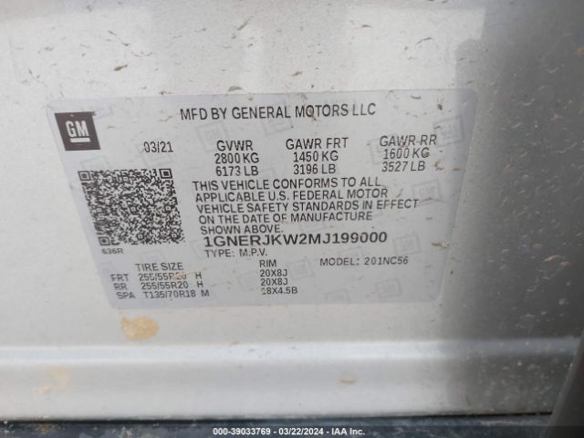 Photo 8 VIN: 1GNERJKW2MJ199000 - CHEVROLET TRAVERSE 