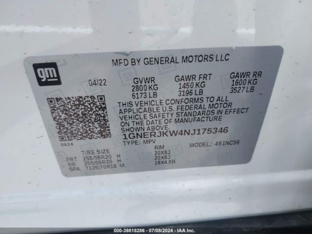 Photo 8 VIN: 1GNERJKW4NJ175346 - CHEVROLET TRAVERSE 