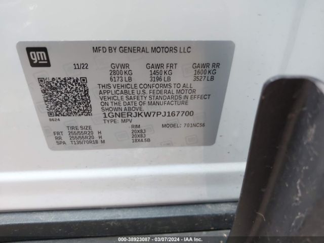 Photo 8 VIN: 1GNERJKW7PJ167700 - CHEVROLET TRAVERSE 