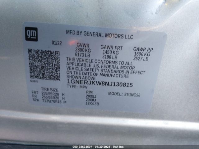 Photo 8 VIN: 1GNERJKW8NJ130815 - CHEVROLET TRAVERSE 