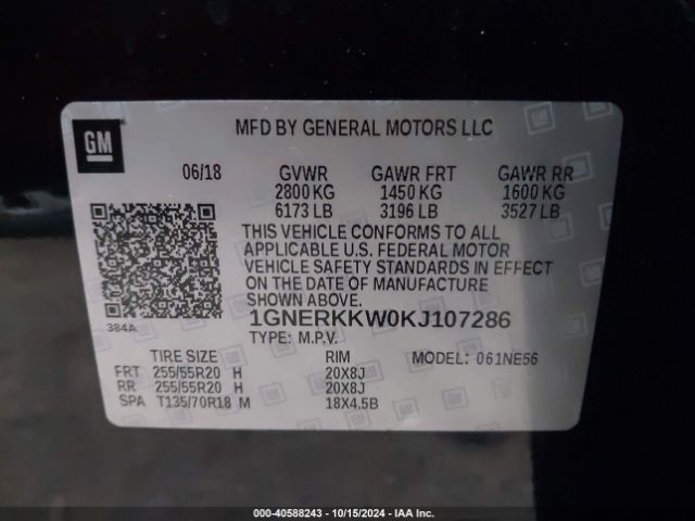 Photo 8 VIN: 1GNERKKW0KJ107286 - CHEVROLET TRAVERSE 