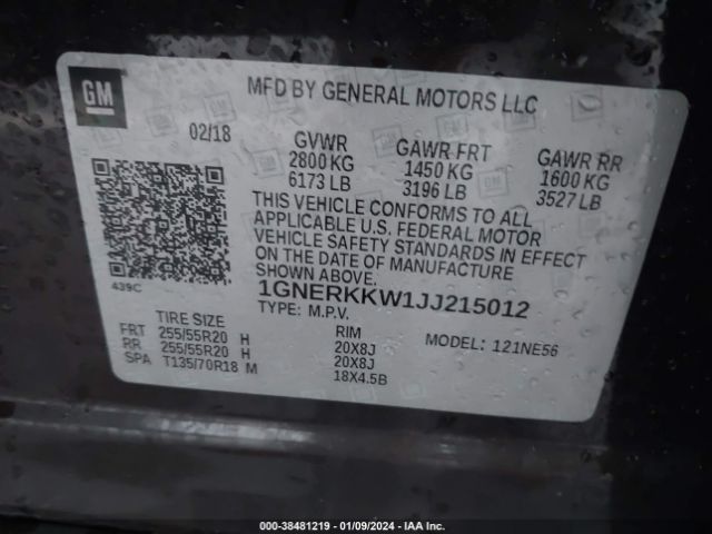 Photo 8 VIN: 1GNERKKW1JJ215012 - CHEVROLET TRAVERSE 