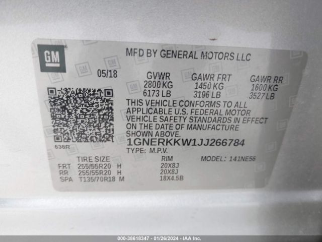 Photo 8 VIN: 1GNERKKW1JJ266784 - CHEVROLET TRAVERSE 