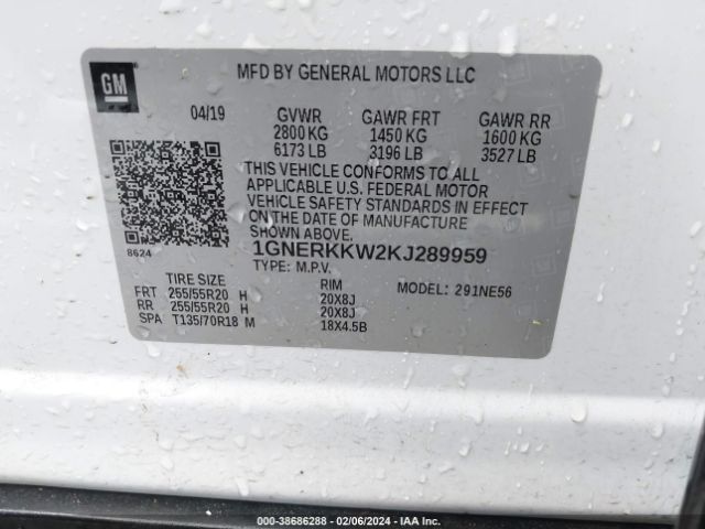 Photo 8 VIN: 1GNERKKW2KJ289959 - CHEVROLET TRAVERSE 