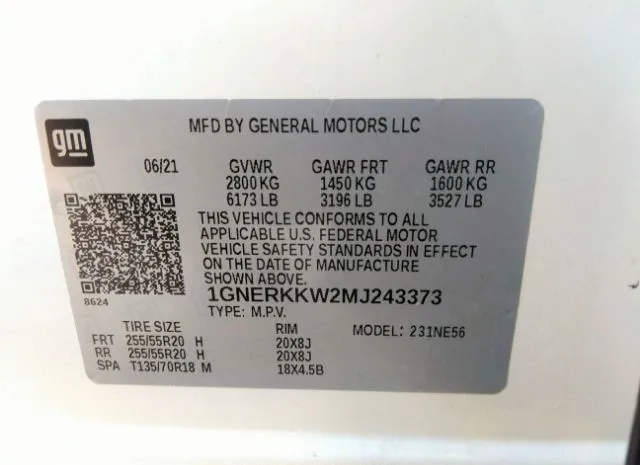 Photo 8 VIN: 1GNERKKW2MJ243373 - CHEVROLET TRAVERSE 