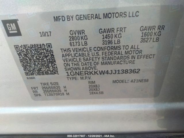 Photo 8 VIN: 1GNERKKW4JJ138362 - CHEVROLET TRAVERSE 