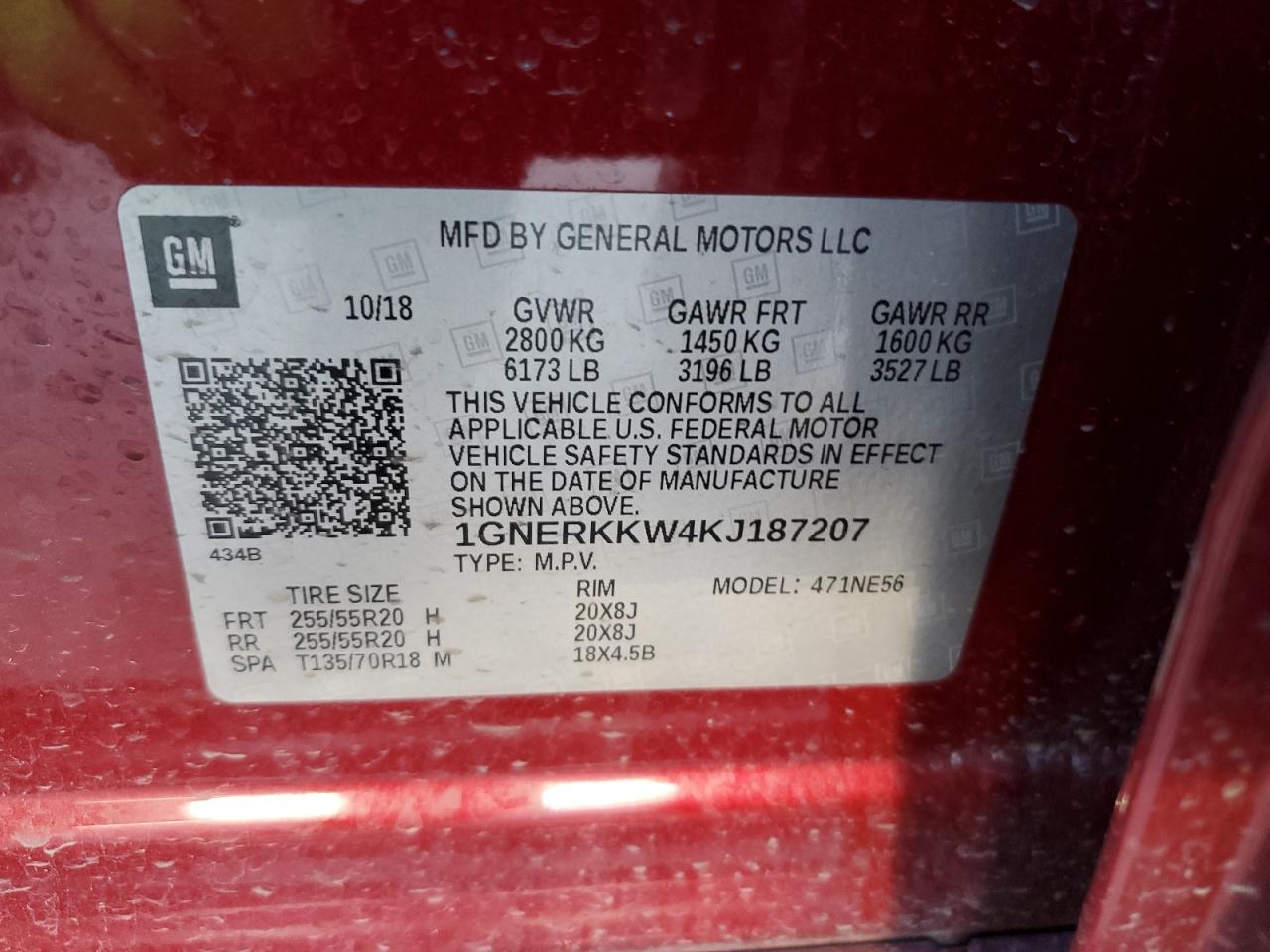 Photo 12 VIN: 1GNERKKW4KJ187207 - CHEVROLET TRAVERSE 