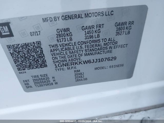 Photo 8 VIN: 1GNERKKW6JJ107629 - CHEVROLET TRAVERSE 