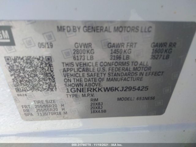 Photo 8 VIN: 1GNERKKW6KJ295425 - CHEVROLET TRAVERSE 