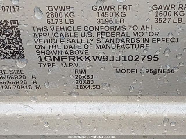 Photo 8 VIN: 1GNERKKW9JJ102795 - CHEVROLET TRAVERSE 