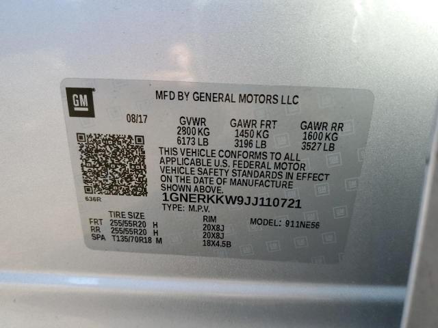 Photo 9 VIN: 1GNERKKW9JJ110721 - CHEVROLET TRAVERSE P 