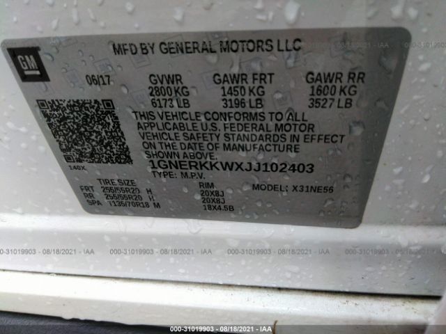 Photo 8 VIN: 1GNERKKWXJJ102403 - CHEVROLET TRAVERSE 