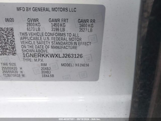 Photo 8 VIN: 1GNERKKWXLJ263126 - CHEVROLET TRAVERSE 