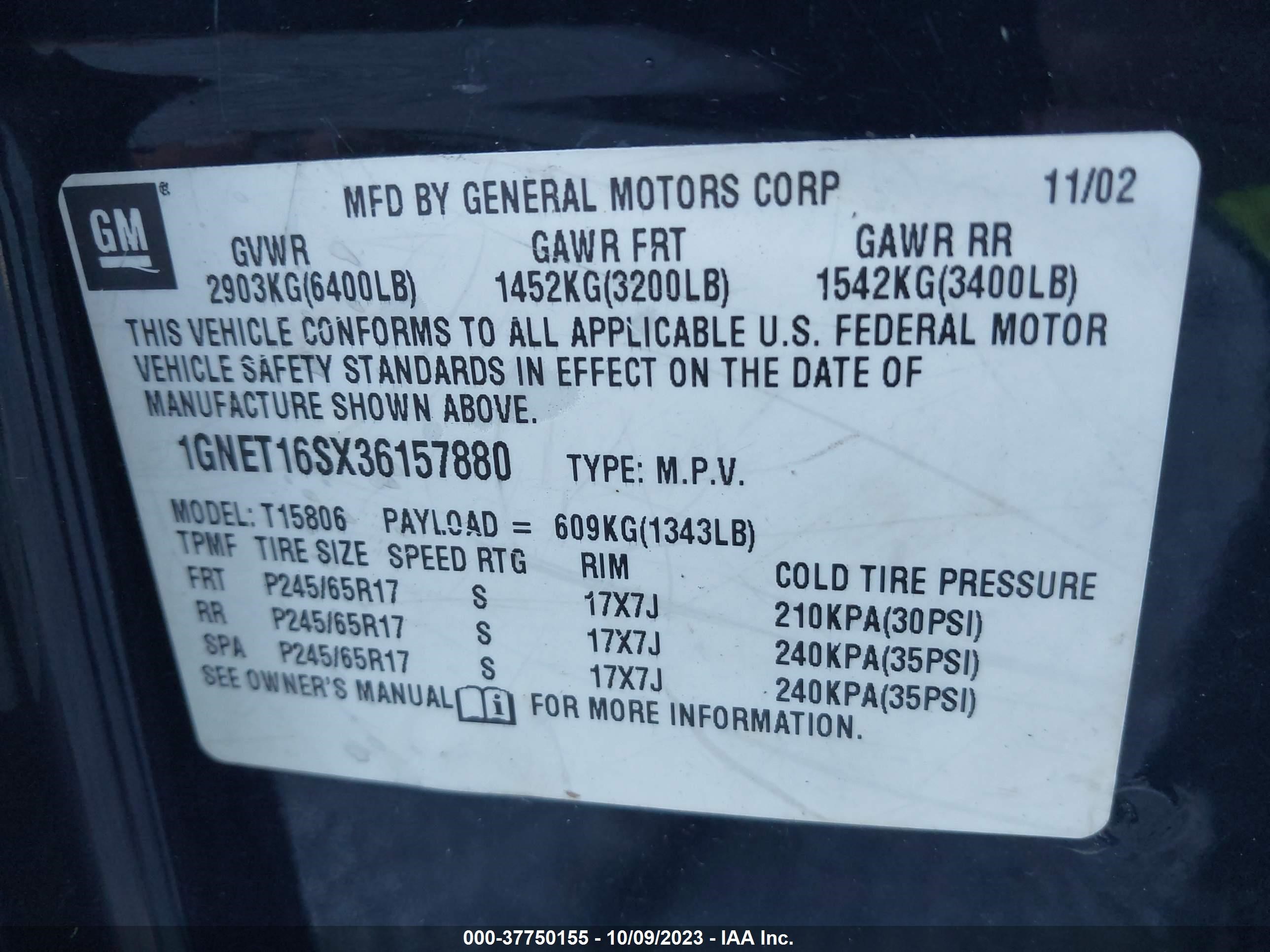 Photo 8 VIN: 1GNET16SX36157880 - CHEVROLET TRAILBLAZER 