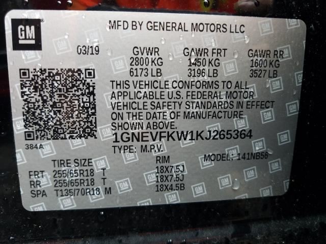 Photo 9 VIN: 1GNEVFKW1KJ265364 - CHEVROLET TRAVERSE L 