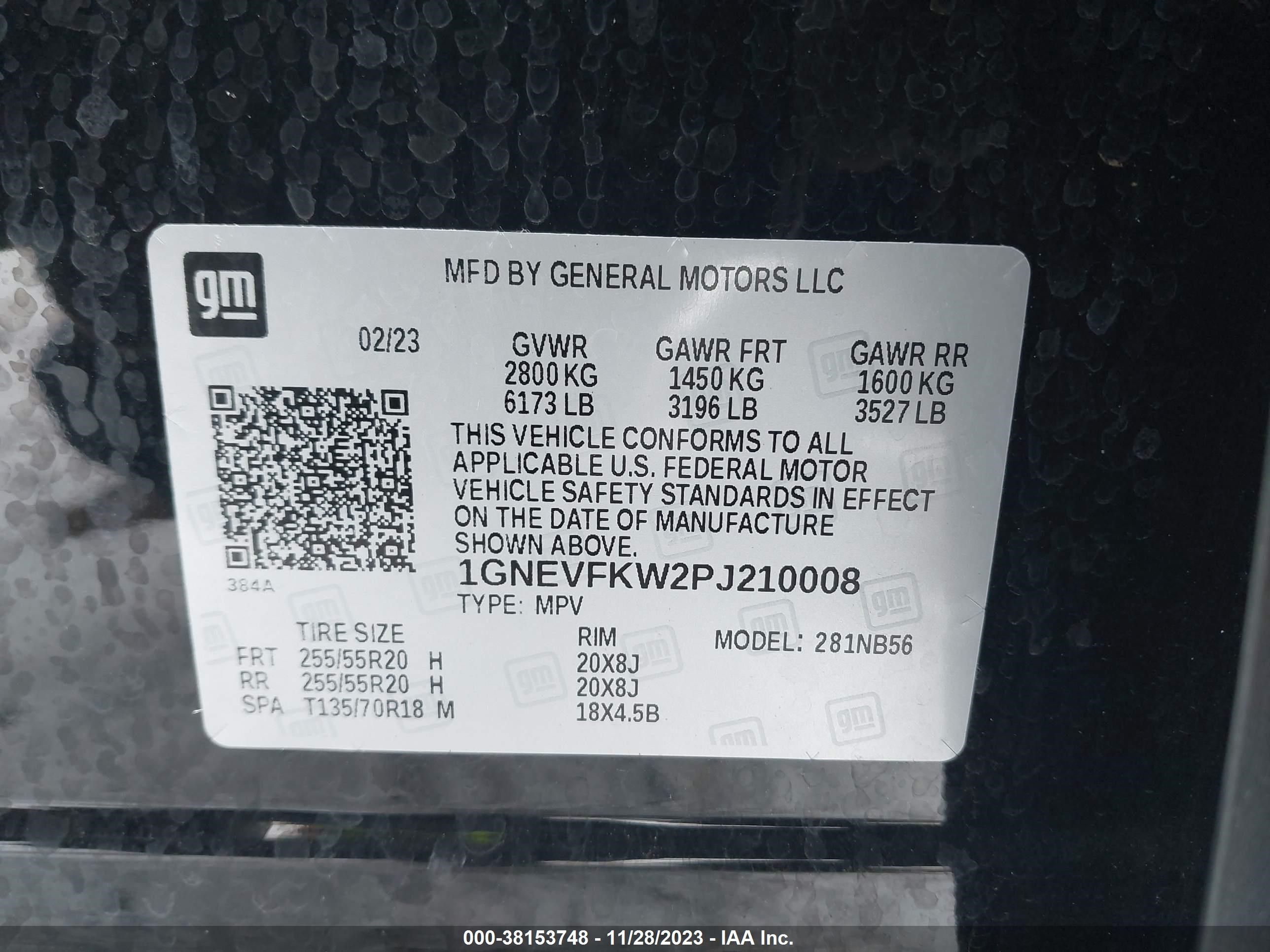 Photo 8 VIN: 1GNEVFKW2PJ210008 - CHEVROLET TRAVERSE 