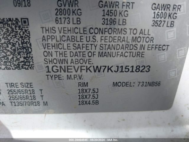 Photo 8 VIN: 1GNEVFKW7KJ151823 - CHEVROLET TRAVERSE 