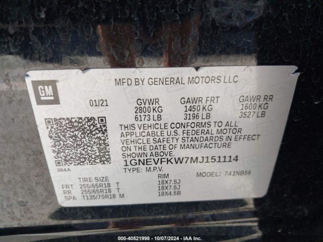 Photo 8 VIN: 1GNEVFKW7MJ151114 - CHEVROLET TRAVERSE 