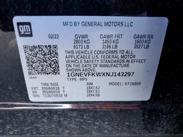 Photo 13 VIN: 1GNEVFKWXNJ143297 - CHEVROLET TRAVERSE L 