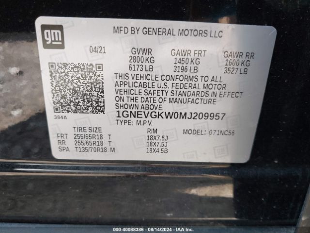 Photo 8 VIN: 1GNEVGKW0MJ209957 - CHEVROLET TRAVERSE 