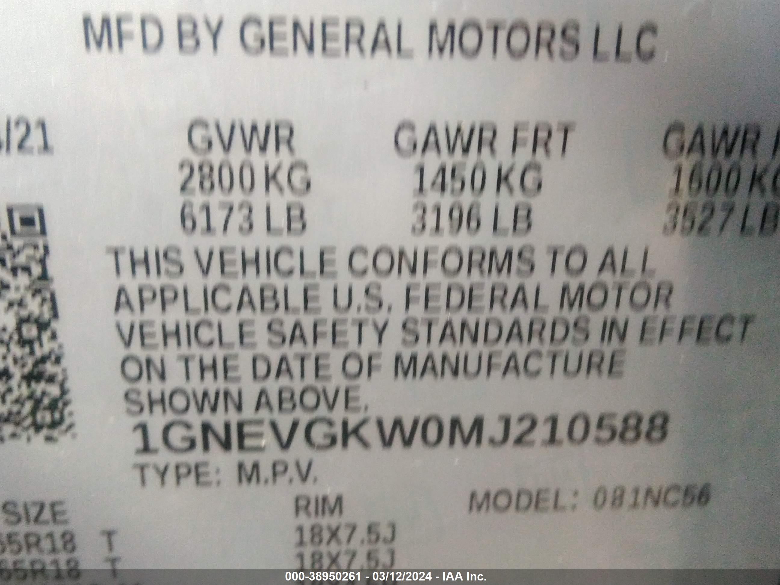 Photo 8 VIN: 1GNEVGKW0MJ210588 - CHEVROLET TRAVERSE 