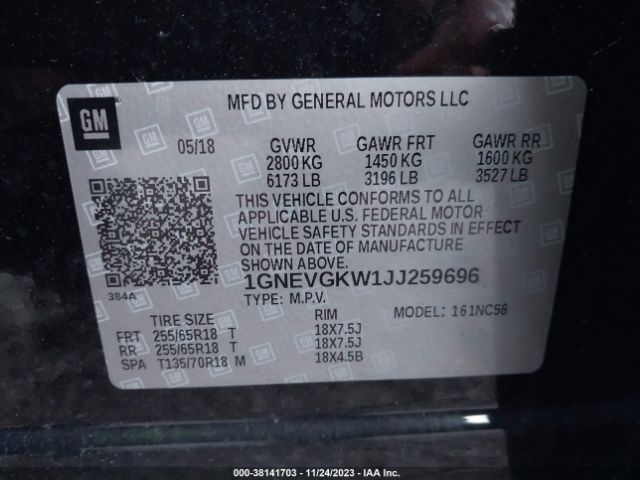 Photo 8 VIN: 1GNEVGKW1JJ259696 - CHEVROLET TRAVERSE 