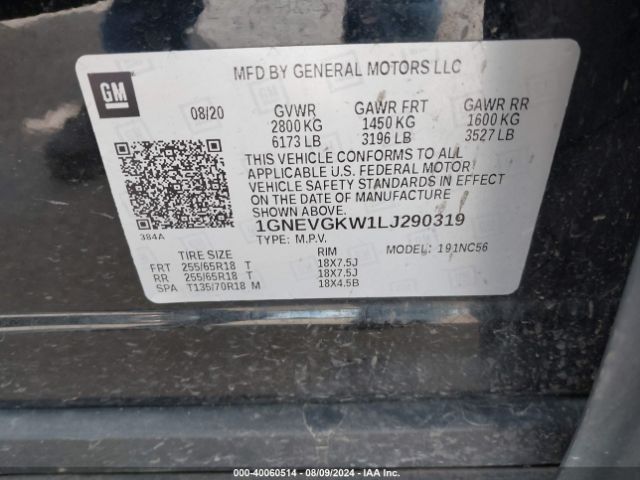 Photo 8 VIN: 1GNEVGKW1LJ290319 - CHEVROLET TRAVERSE 