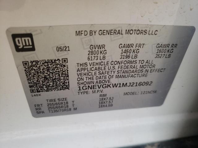 Photo 9 VIN: 1GNEVGKW1MJ216092 - CHEVROLET TRAVERSE L 