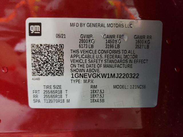 Photo 12 VIN: 1GNEVGKW1MJ220322 - CHEVROLET TRAVERSE L 