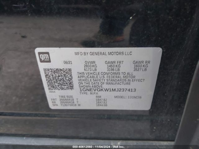 Photo 8 VIN: 1GNEVGKW1MJ237413 - CHEVROLET TRAVERSE 