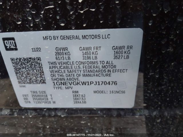 Photo 8 VIN: 1GNEVGKW1PJ170476 - CHEVROLET TRAVERSE 